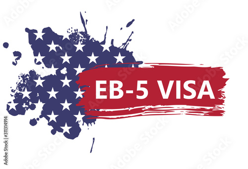 banner in the form of an abstract American flag with text of EB-5 Visa