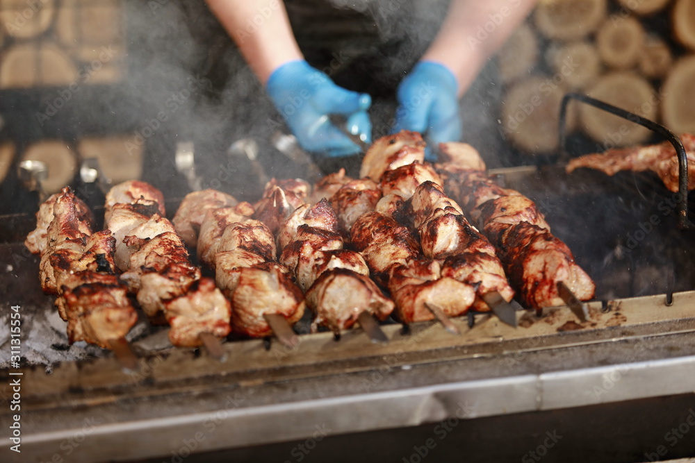 kebabs and ribs at the street food festival