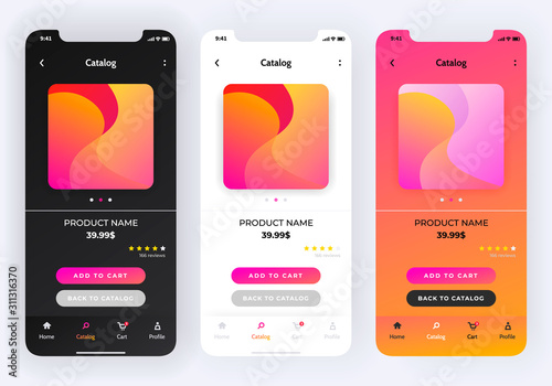 Online store app design in three variations
