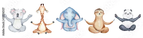 Panel kuchenny z motywem Watercolor animals character collection. Panda, sloth, giraffe, koala, elephant