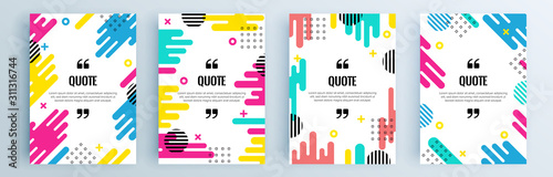 Quote frames blank templates set. Text in brackets, citation empty speech bubbles, quote bubbles. Textbox isolated on color background. Vector illustration.