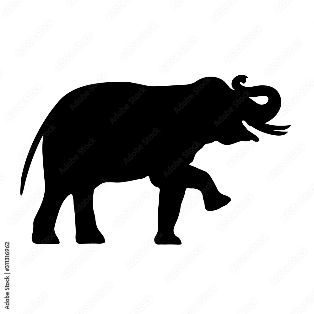 Black elephant silhouette Asia walking, graphics disign vector outline Illustration isolated on white background