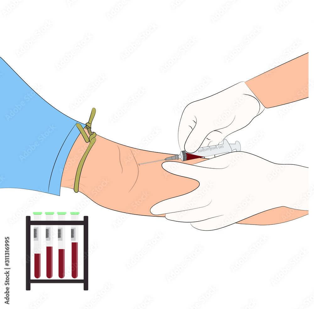 Vector illustration image a doctor using a needle to draw blood from an