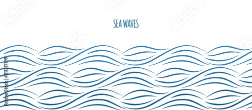 Sea waves border. Ocean water background. Nautical vector seamless pattern