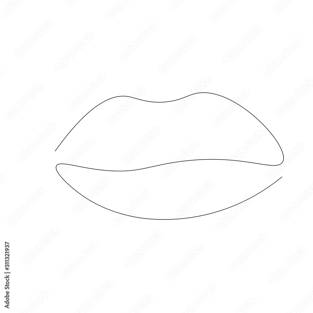 Lips continuous line drawing silhouette. Vector illustration