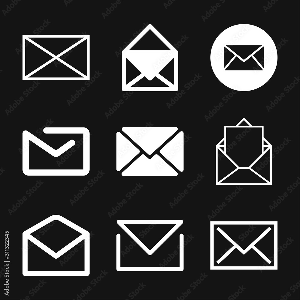 Envelope icon, vector mail envelope and letter symbol Envelope icon, vector mail envelope and letter symbol