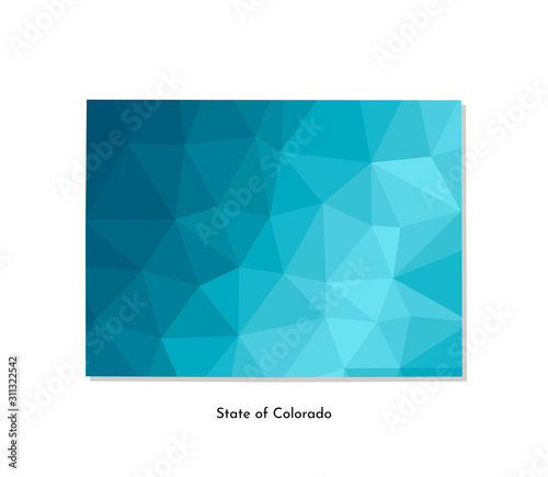 Vector isolated illustration icon with simplified blue map's silhouette of State of Colorado (USA). Polygonal geometric style. White background