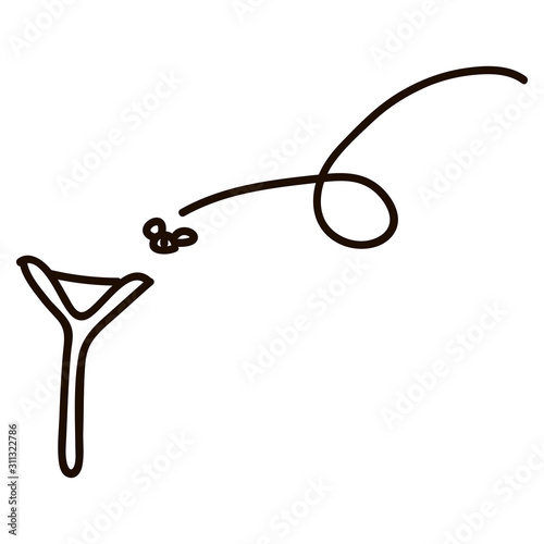 Wooden catapult slingshot. Isolated on blue background