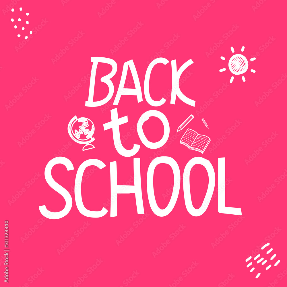 Back to School - cute inscription. Hand drawn simple lettering. Vector illustration.Theme of September 1, the day of knowledge when they go to school and college.