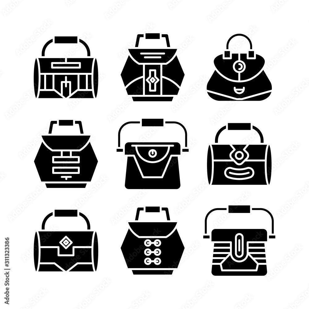 handbag and pouch icons glyph design