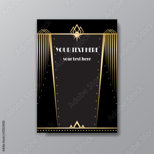 Art Deco elegant page template, Gatsby style for web and print, with moon sun and stars vintage pattern