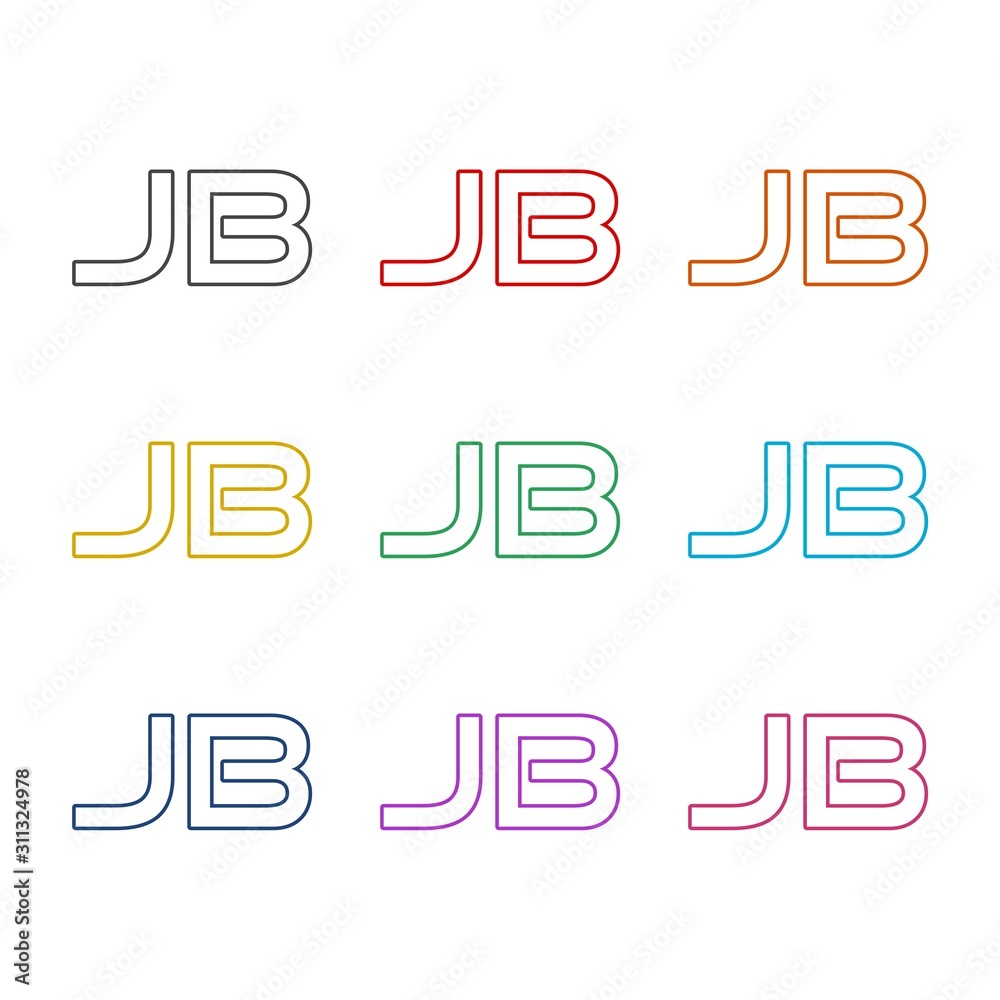 Creative and simple letter JB color icon set isolated on white background Creative and simple letter JB color icon set isolated on white background