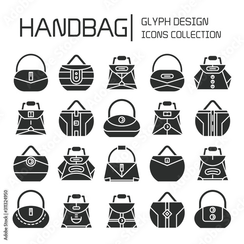 handbag and pouch icons glyph design