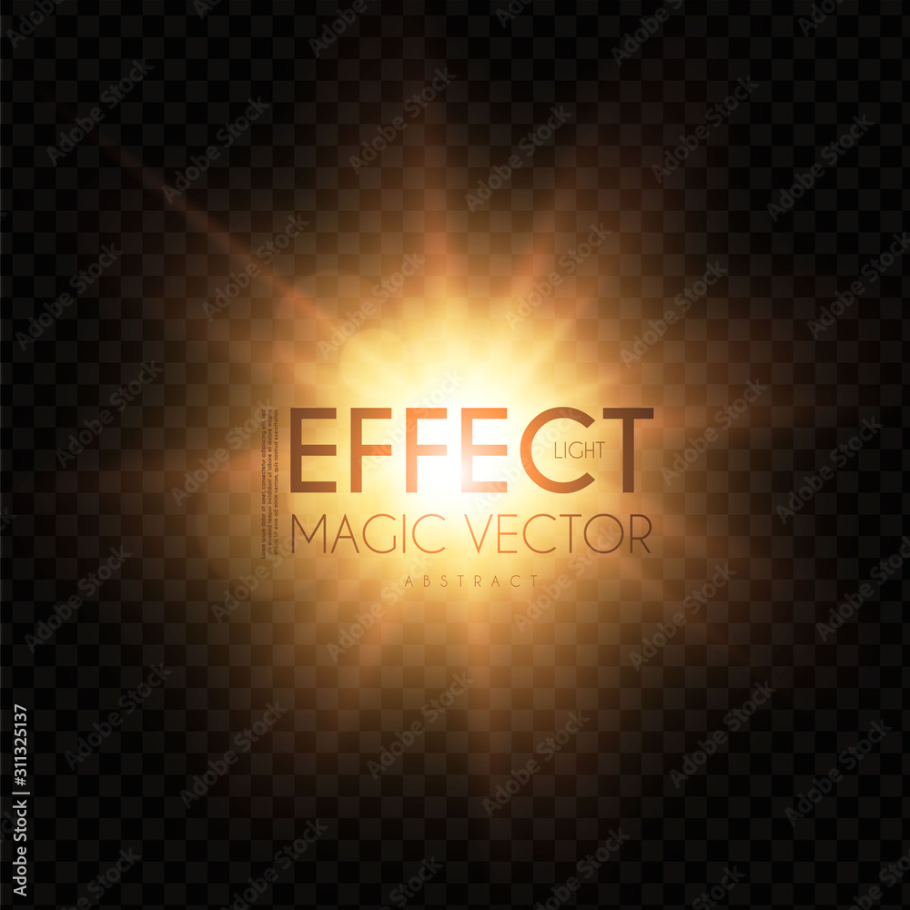 Flash light effect. Explosion on transparent background. Magic stars.
