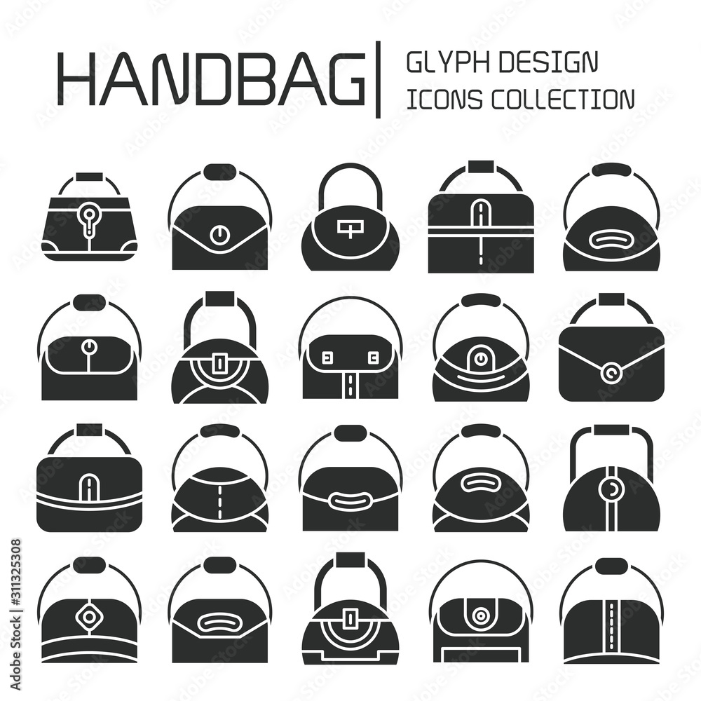 handbag and pouch icons glyph design handbag and pouch icons glyph design