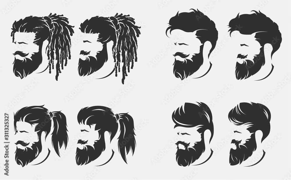 mens hairstyles and haircut with beard Stock Vector | Adobe Stock