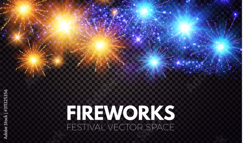 Shining fireworks on transparent background. Holiday and party decoration.