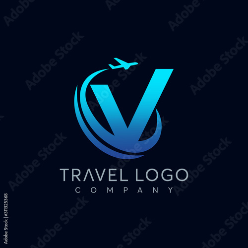 Letter V tour and travel logo design vector
