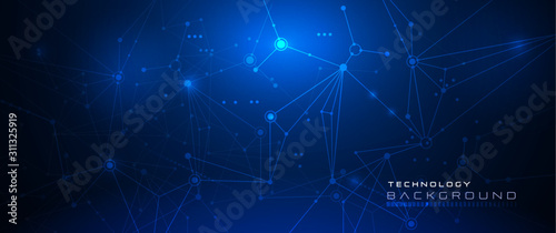 Vector illustration molecule,Connected lines with dots,technology on blue background. Abstract internet network connection design for web site.Digital data,communication,science and futuristic concept