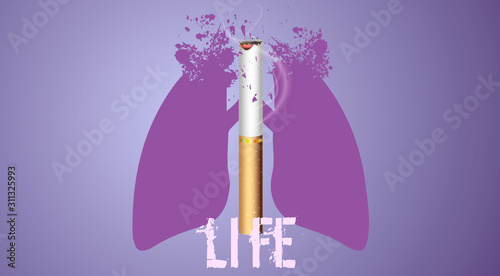 Vector illustration about the dangers of Smoking. Illustration of a Smoking cigarette and human lungs that are destroyed.