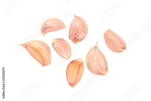 Garlic isolated on white background.top view