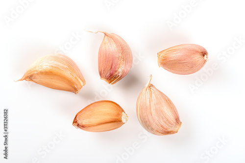 Top view, Garlic isolated on white background.
