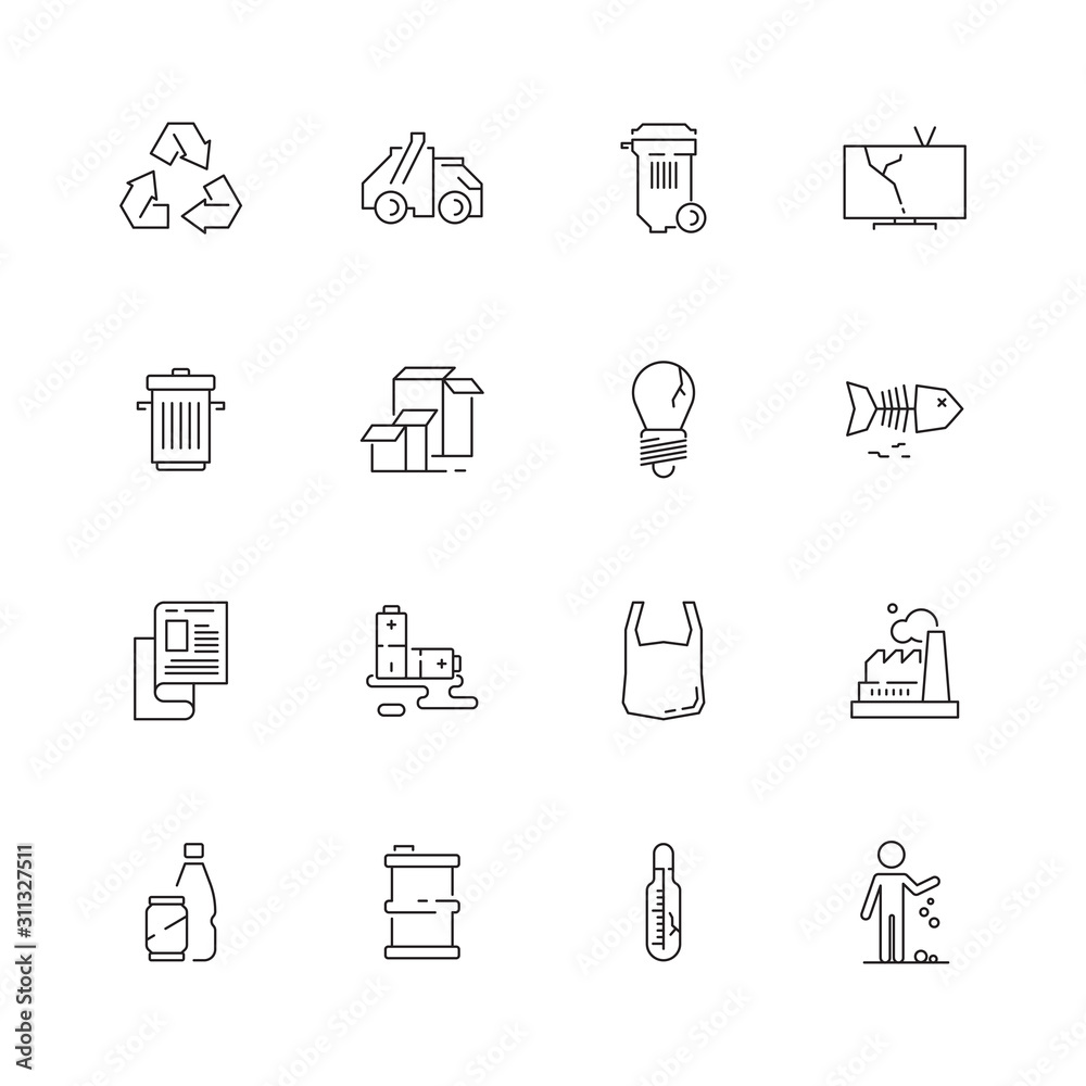 Recycling icon. Garbage plastic bottles recycled symbols rubbish paper vector pictograms collection. Garbage waste, plastic and paper, recycle trash illustration