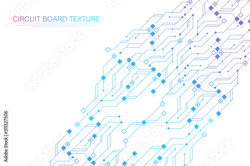 Technology abstract circuit board texture background. High-tech futuristic circuit board banner wallpaper. Digital data. Engineering electronic motherboard. Minimal array Big Data Vector illustration