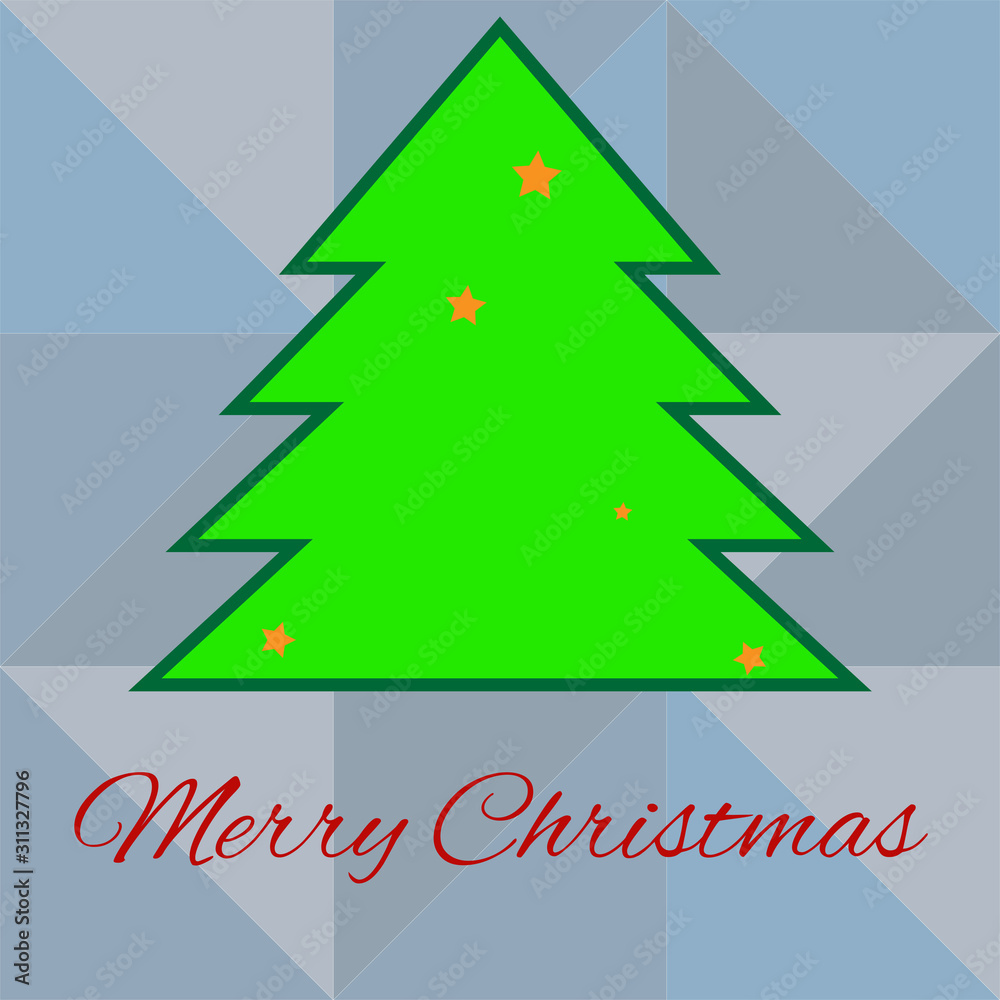 Merry Christmas typography below a Christmas tree on seamless triangle background. Merry Christmas typography below a Christmas tree on seamless triangle background.