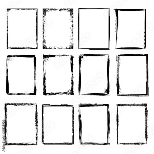 Grunge frames. Scratchy sketched shapes for graphic design projects vector collection. Illustration grunge rough frame border, sketch texture