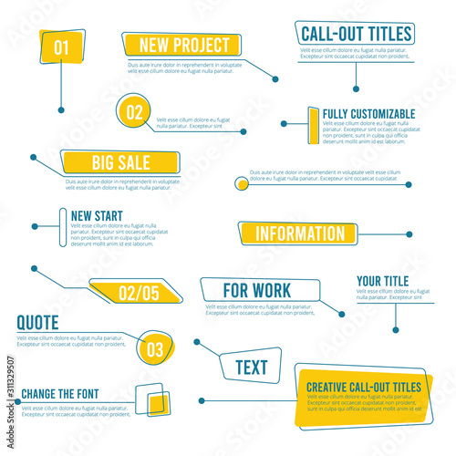 Callout banners. Digital labels social boxes text templates chart boards vector infographics. Call out shape for message information illustration