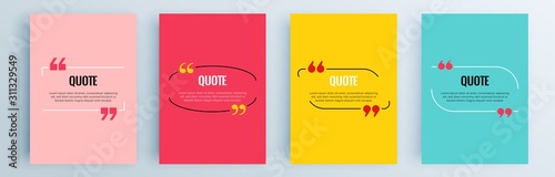 Quote frames blank templates set. Text in brackets, citation empty speech bubbles, quote bubbles. Textbox isolated on color background. Vector illustration.