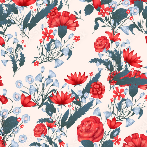 Fototapeta Naklejka Na Ścianę i Meble -  Seamless pattern Vector floral design with roses . Romantic background print