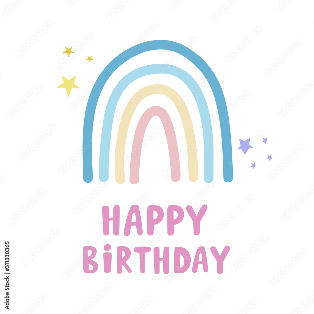 Happy Birthday. Vector drawing rainbow. Greeting card design Happy Birthday. Vector drawing rainbow. Greeting card design