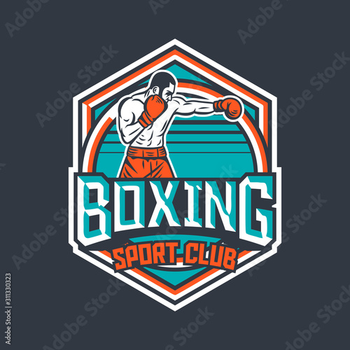 Boxing sport club retro badge logo emblem design with boxer illustration