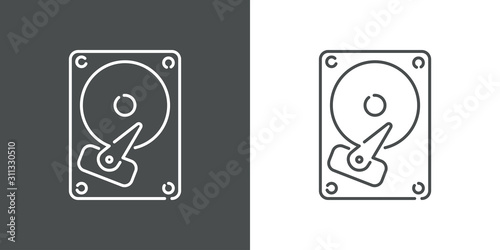 Símbolo backup. Icono plano lineal disco duro de ordenador en fondo gris y fondo blanco