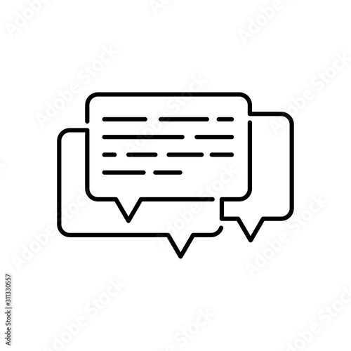 Icono plano lineal símbolo conversación en color negro