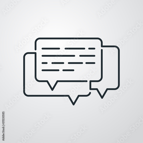 Icono plano lineal símbolo conversación en fondo gris