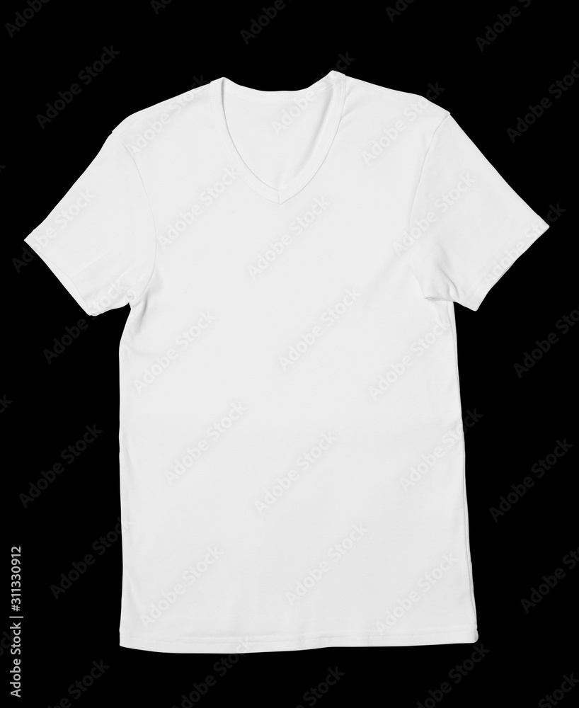 Blank white men's t-shirt on black cut background. Mock-up.
