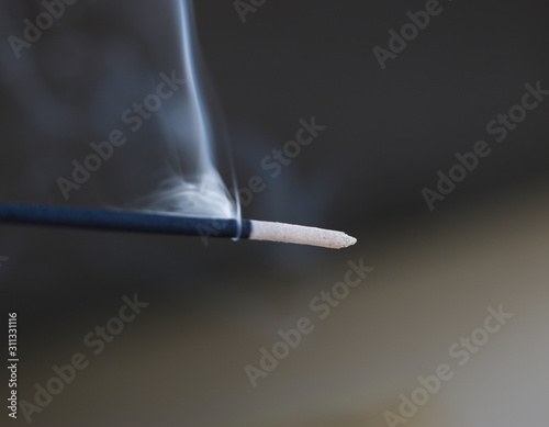 blurred smokes of incense in temple photo