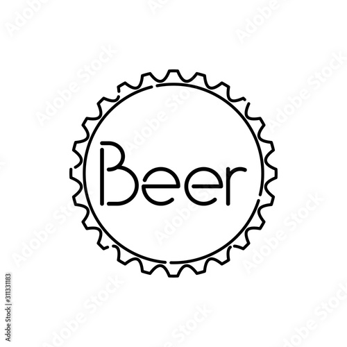 Icono plano lineal palabra Beer en chapa de botella de cerveza en color negro