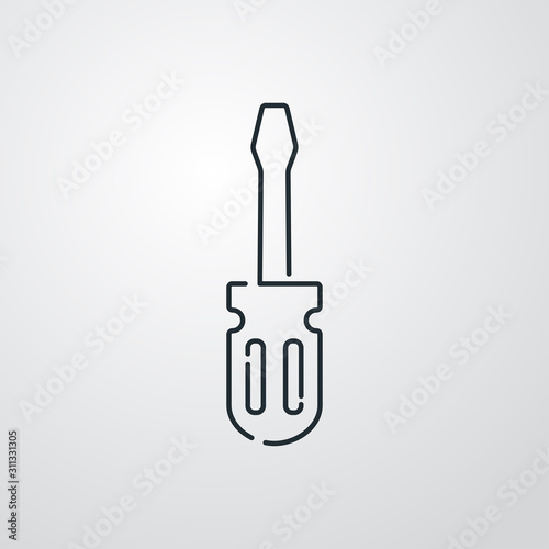 Icono plano lineal destornillador en fondo gris