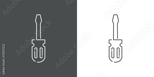 Icono plano lineal destornillador en fondo gris y fondo blanco