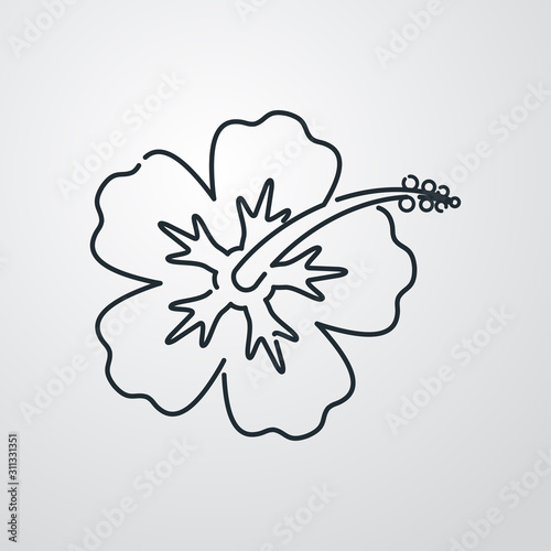 Icono plano lineal flor de hibisco en fondo gris
