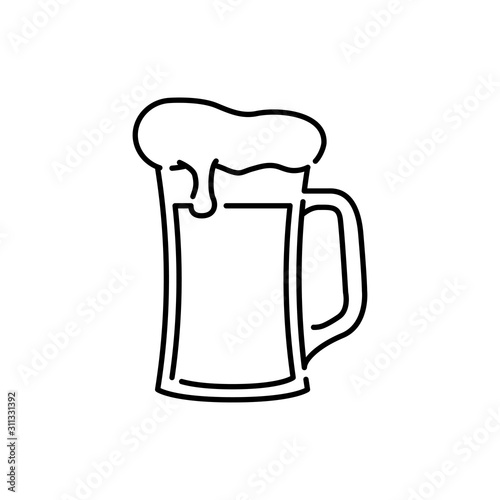 Icono plano lineal jarra de cerveza de cristal con espuma en color negro