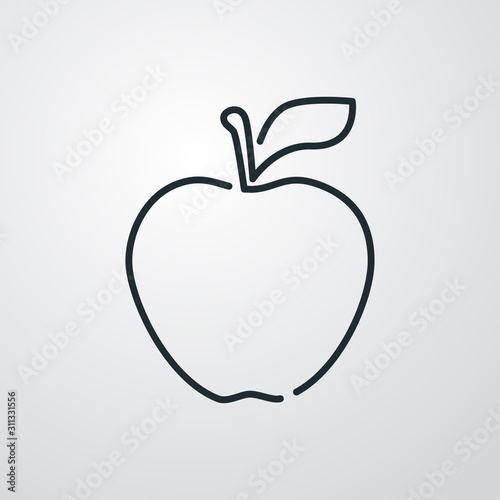 Icono plano lineal manzana en fondo gris