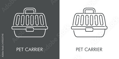 Icono plano lineal portadora de mascotas en fondo gris y fondo blanco
