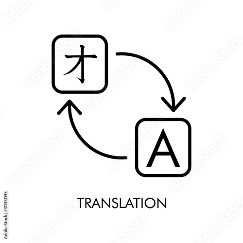Icono plano lineal símbolo traducir en color negro
