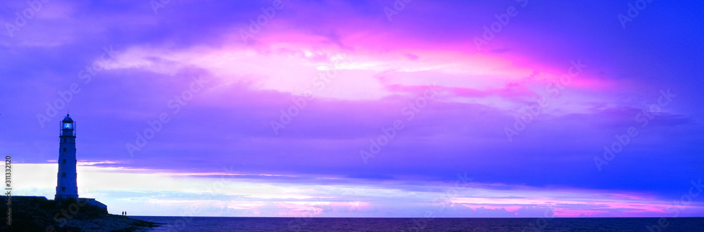 Morning seascape at sunrise. Tarkhankut lighthouse. Crimea Morning seascape at sunrise. Tarkhankut lighthouse. Crimea