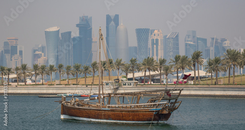 Doha, Qatar - located at the Eastern side of the Corniche, the Dhow Harbour is one of the main landmarks of Doha, and show a full display of traditional boats and vessels